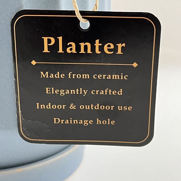 Bombay Ribbed Ceramic Planter 5.5” Drainage Hole Saucer Matte Blue Flower Pot - Picture 6 of 14